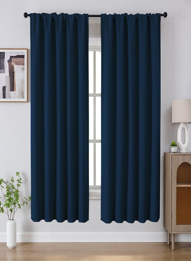 CUCRAF Navy Blue Blackout Curtains 63 Inches, Thermal Insulated Noise Reducing Rod Pocket Drak Blue Window Drapes for Bedroom & Living Room(52x63 Inch, 2 Panels) - Image 1